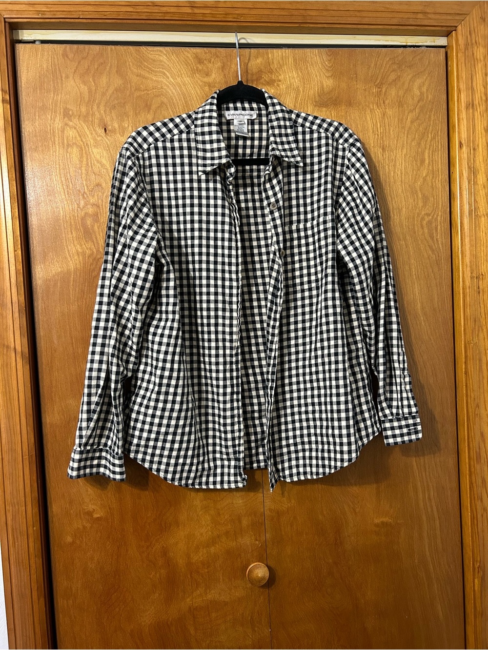 Evan Picone Black and White Gingham Button-Down Shirt